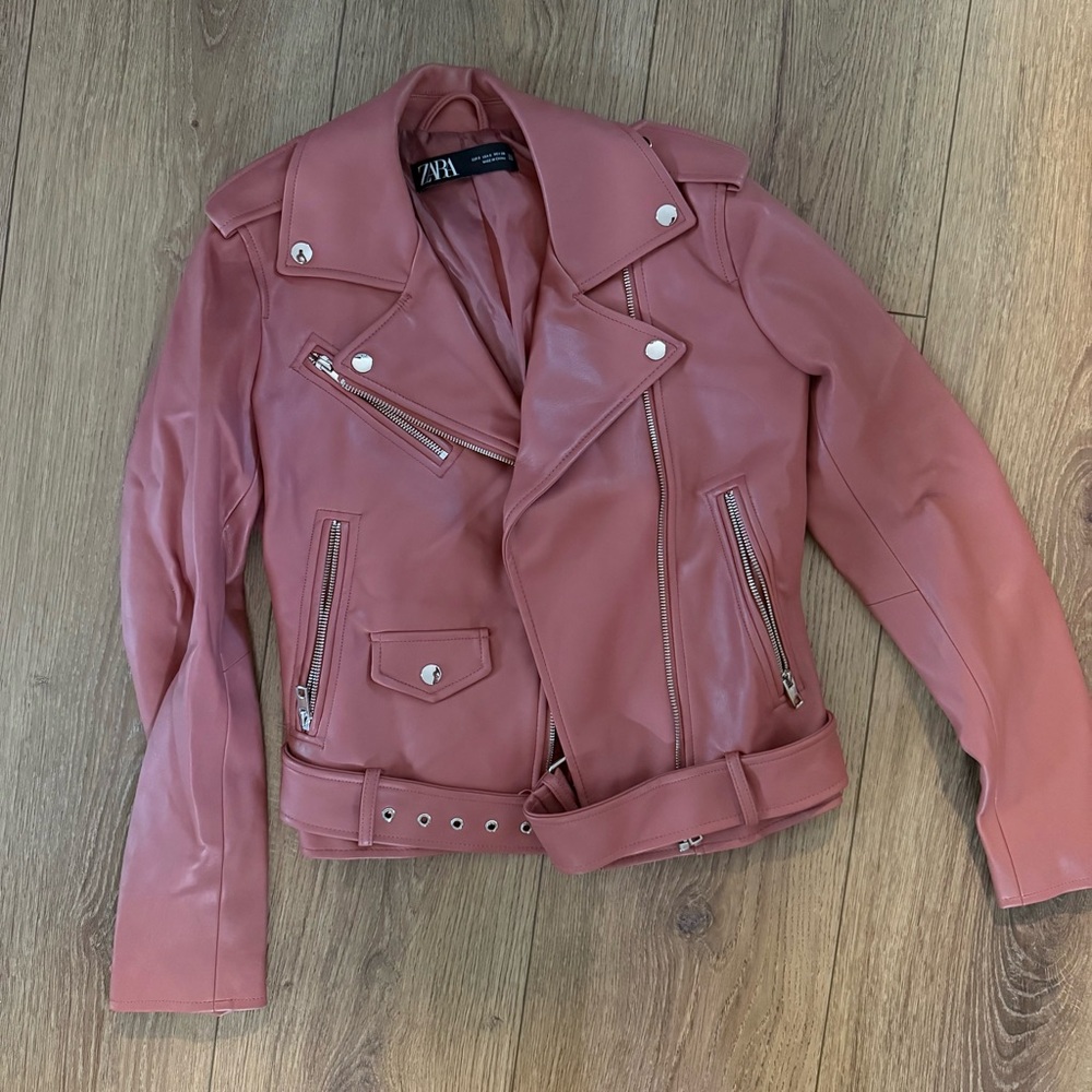 Zara Women's Pink Faux Leather Jacket